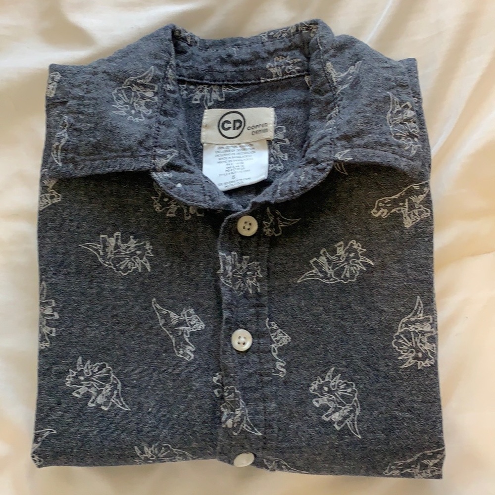 Kids Long sleeve, button up (dinosaur) denim!